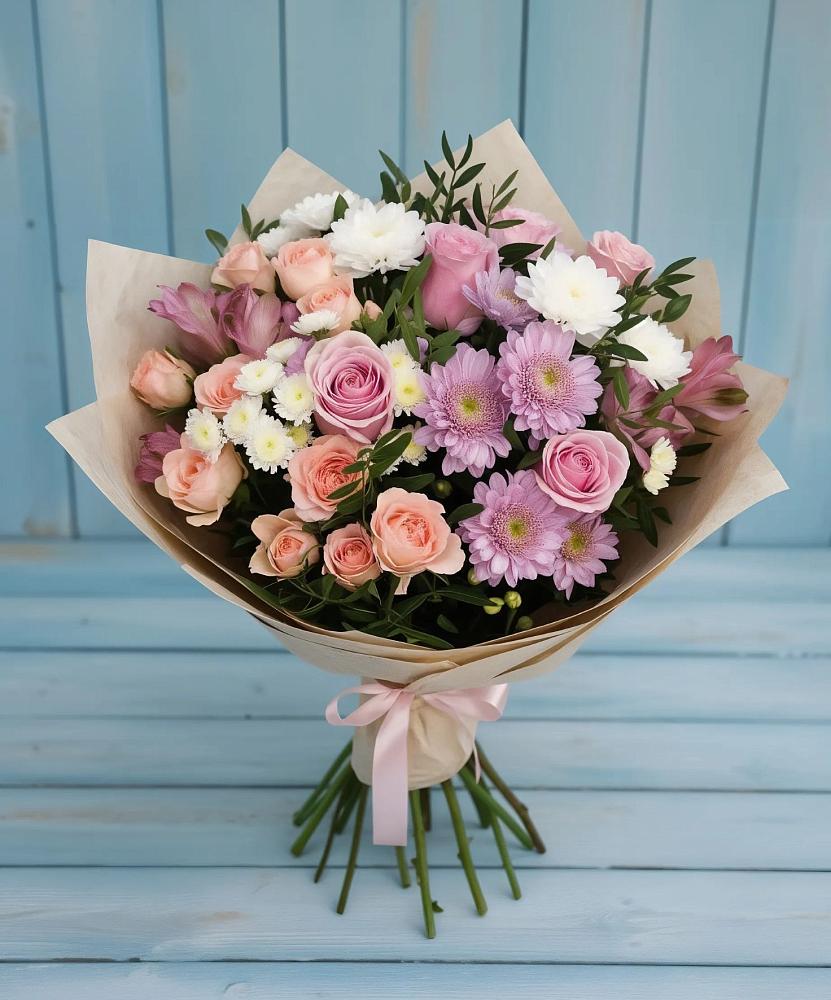 Букет цветов из: Хризантемы, Розы и Альстромерии в Архангельске