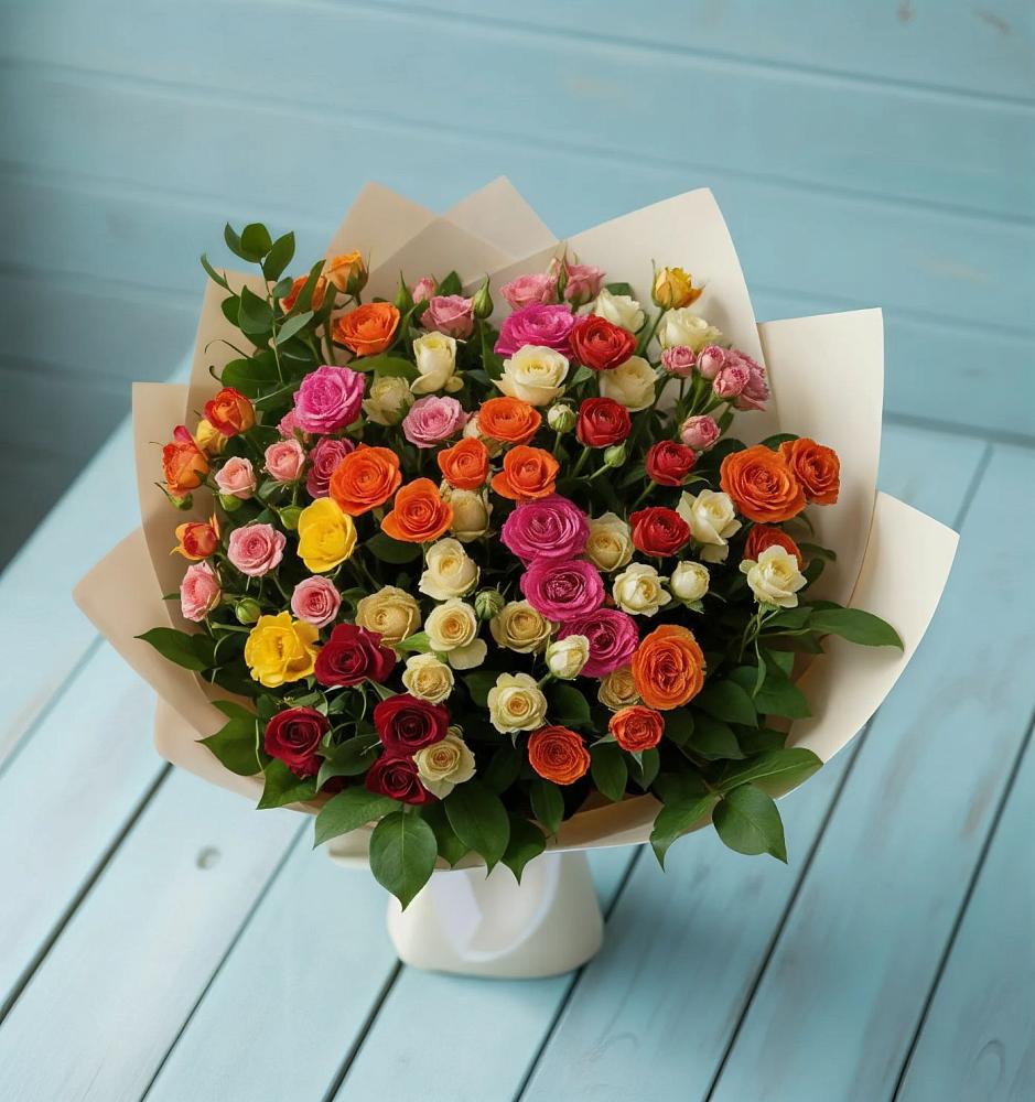 Букет Микс из разноцветных кустовых роз в Архангельске