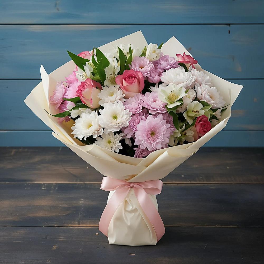 Букет цветов из: Хризантемы, Альстромерии и Розы в Архангельске